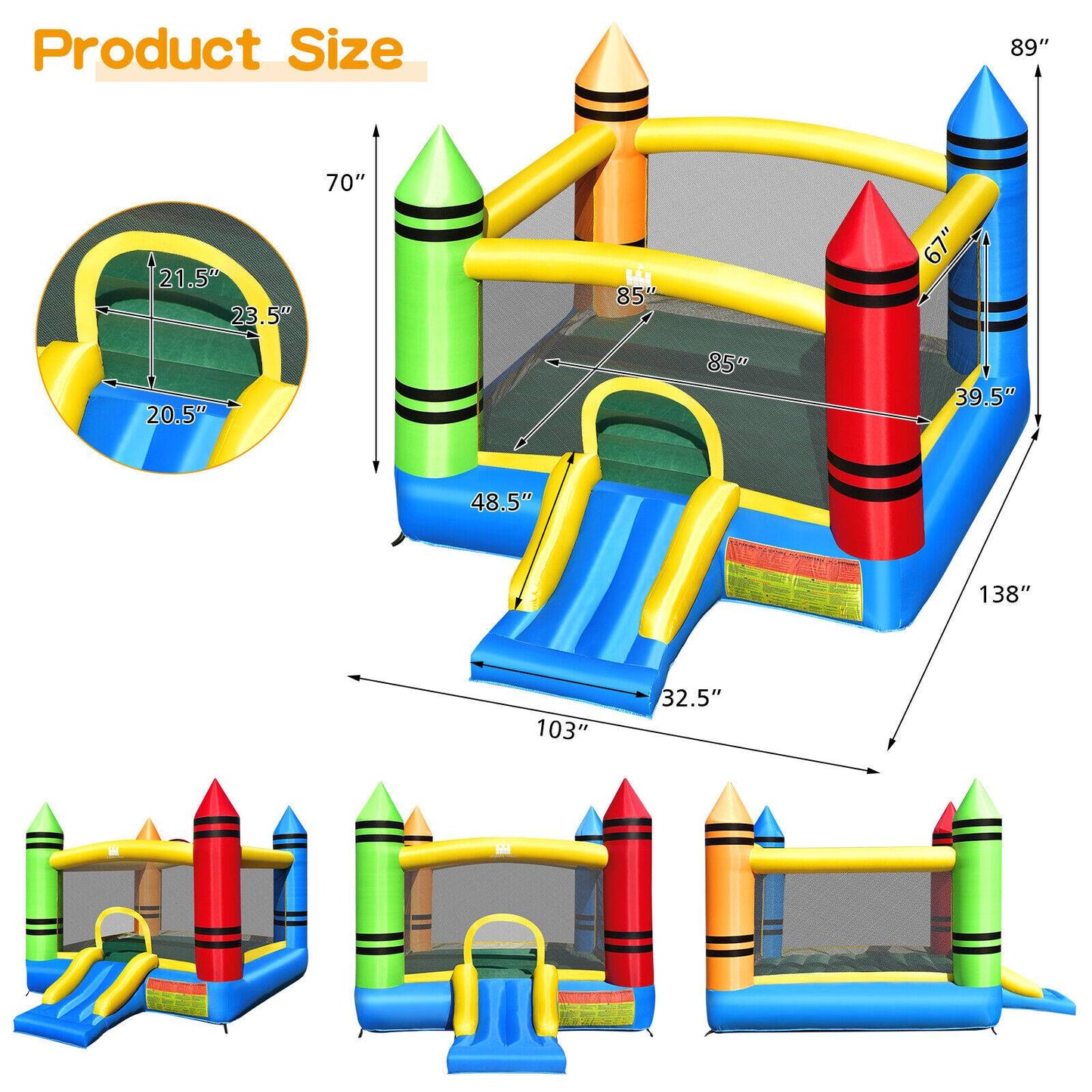 Kids Inflatable Bounce House with Slide and Ocean Balls Not Included Blower Kids Crystal