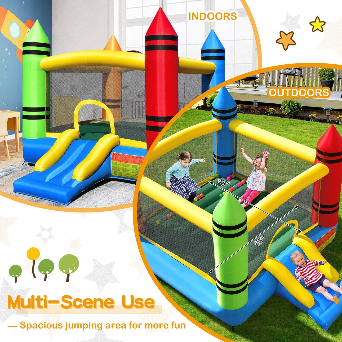Kids Inflatable Bounce House with Slide and Ocean Balls Not Included Blower Kids Crystal