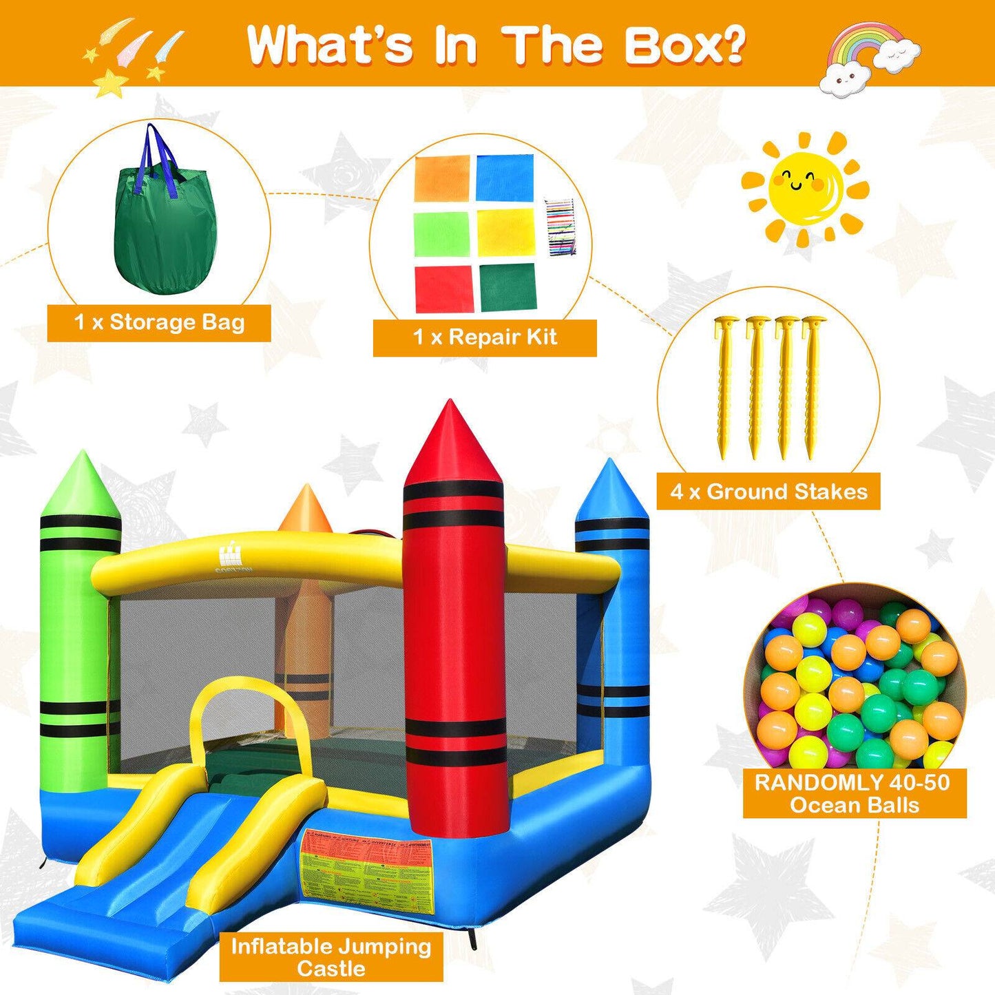 Kids Inflatable Bounce House with Slide and Ocean Balls Not Included Blower Kids Crystal