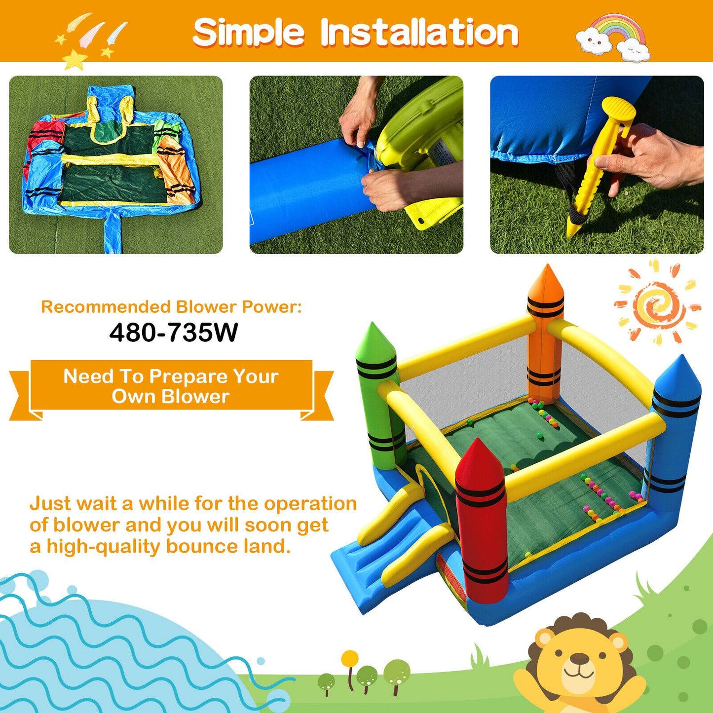 Kids Inflatable Bounce House with Slide and Ocean Balls Not Included Blower Kids Crystal