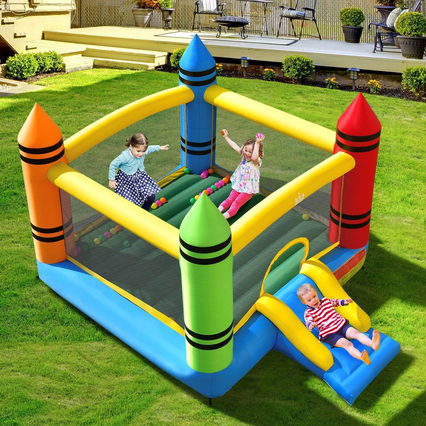 Kids Inflatable Bounce House with Slide and Ocean Balls Not Included Blower Kids Crystal
