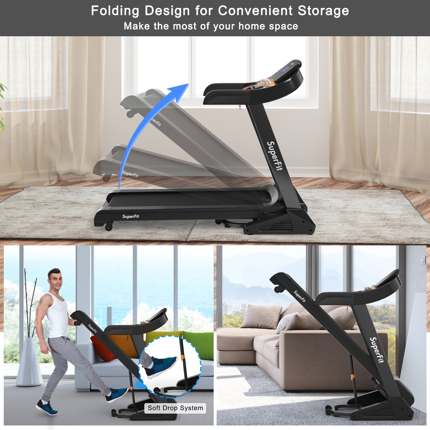 3.75HP Electric Folding Treadmill with Auto Incline 12 Program APP Control Kids Crystal