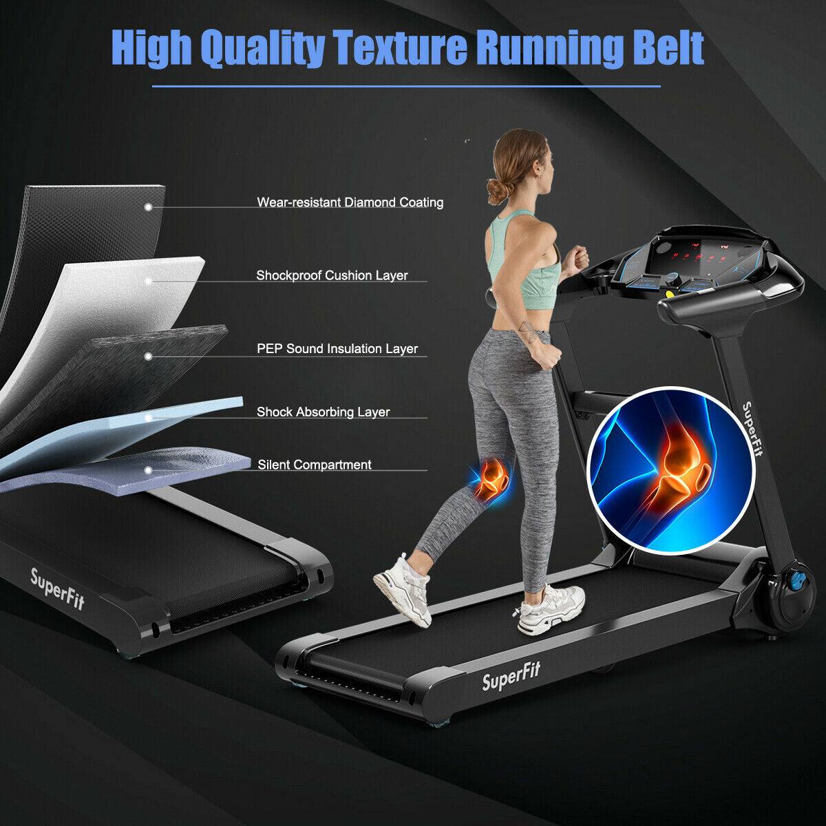 2.25HP Folding Treadmill Running Jogging Machine with APP heart rate bluetooth Kids Crystal