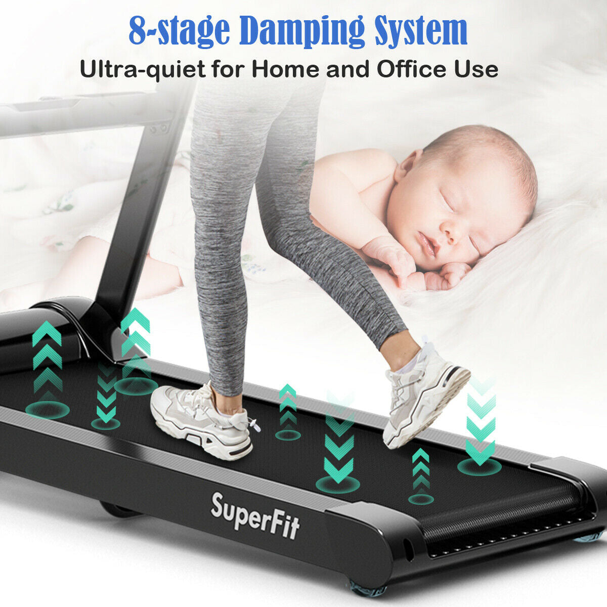 2.25HP Folding Treadmill Running Jogging Machine with APP heart rate bluetooth Kids Crystal