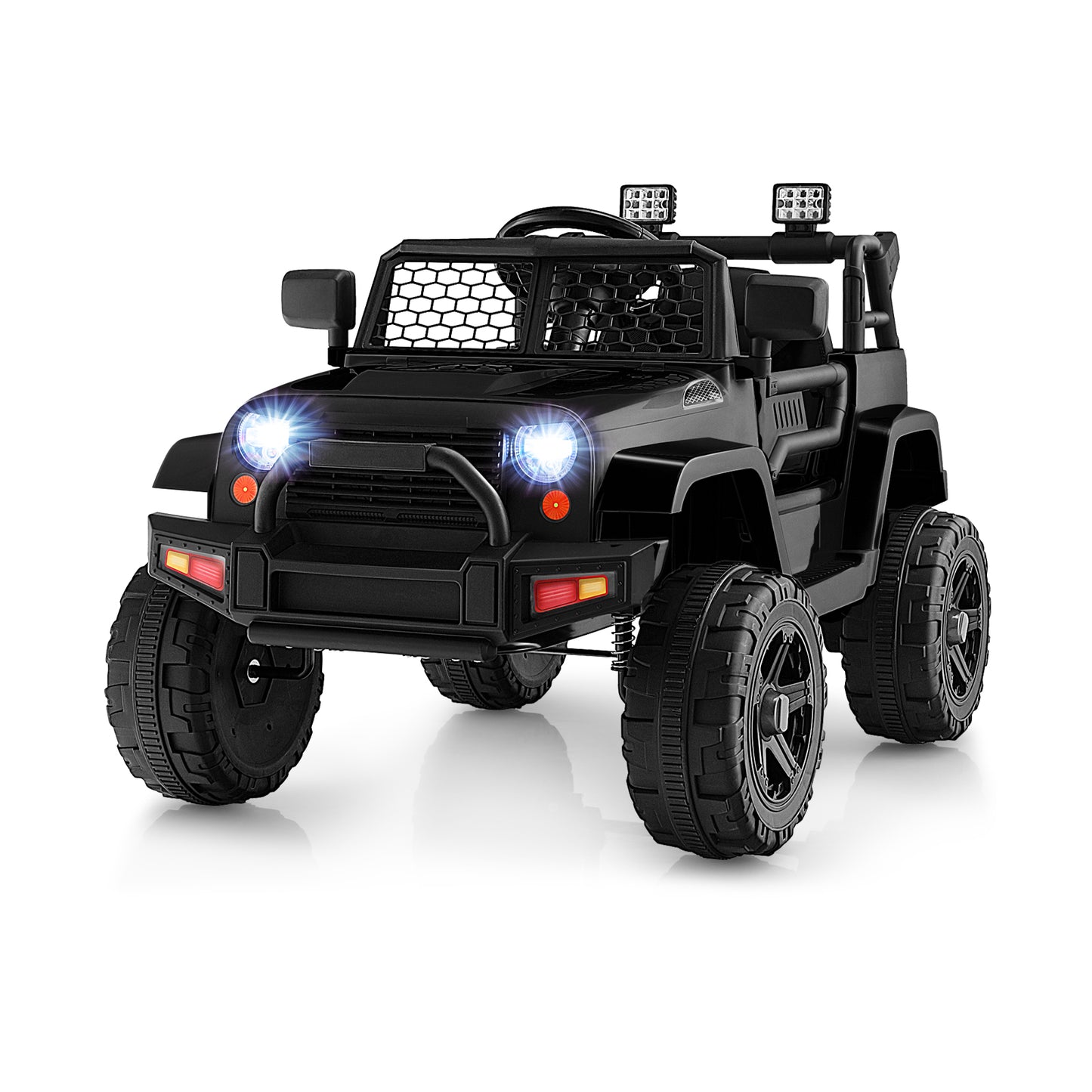 12V Kids Ride On Truck with Remote Control and Headlights-Black Kids Crystal