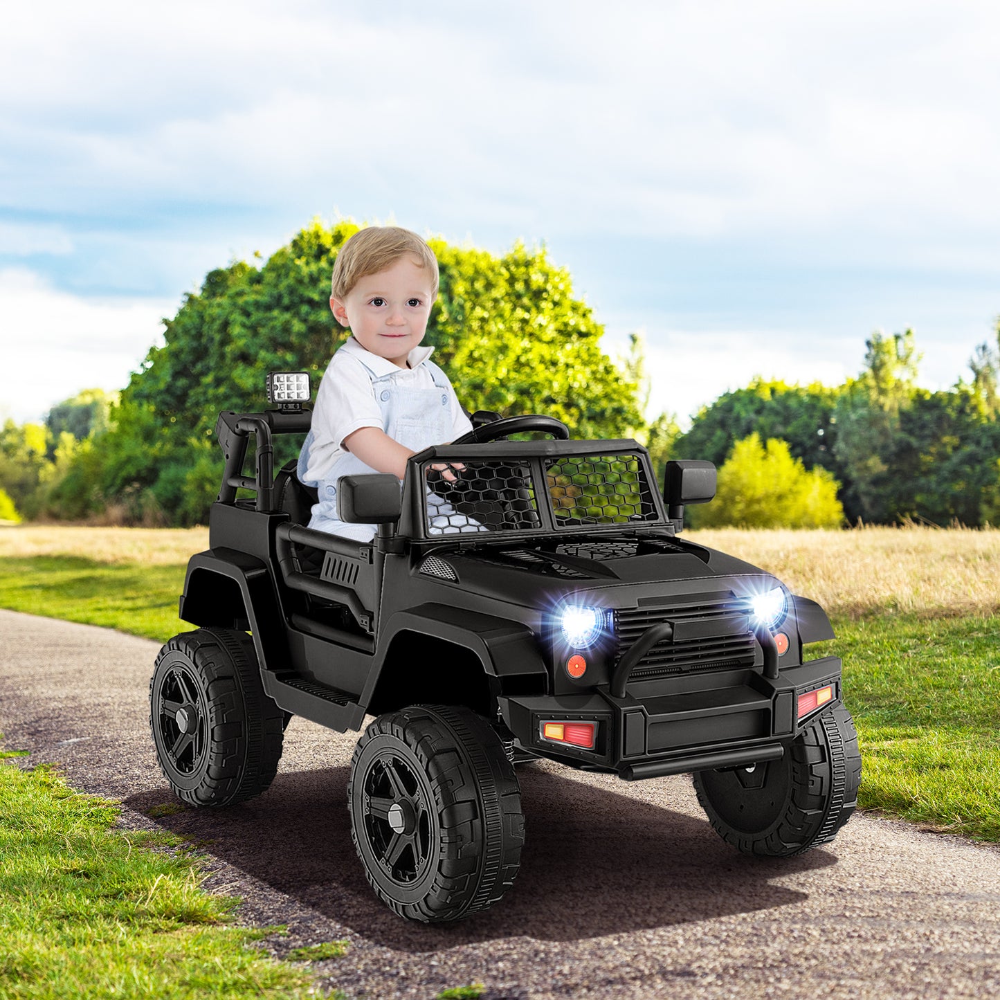 12V Kids Ride On Truck with Remote Control and Headlights-Black Kids Crystal