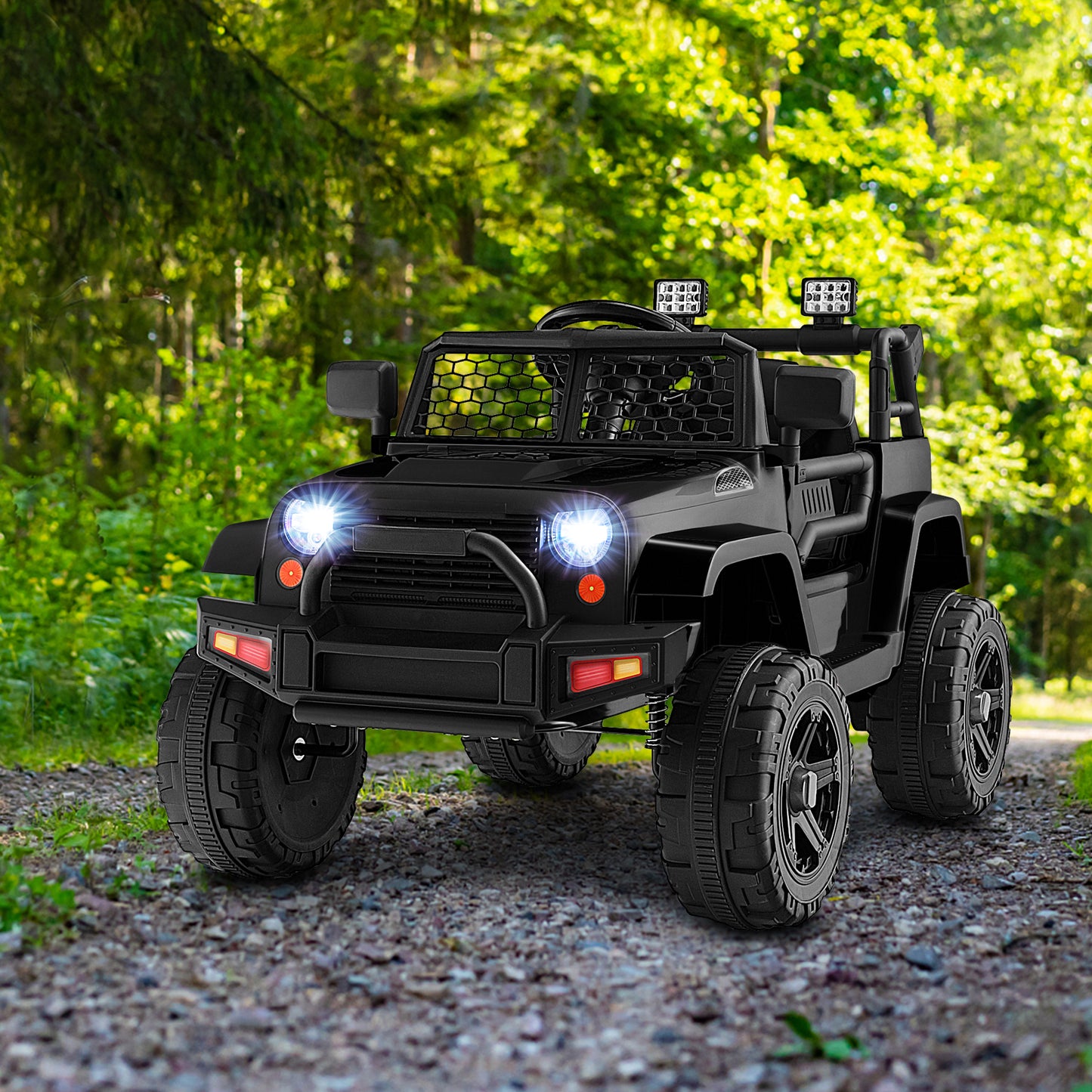 12V Kids Ride On Truck with Remote Control and Headlights-Black Kids Crystal