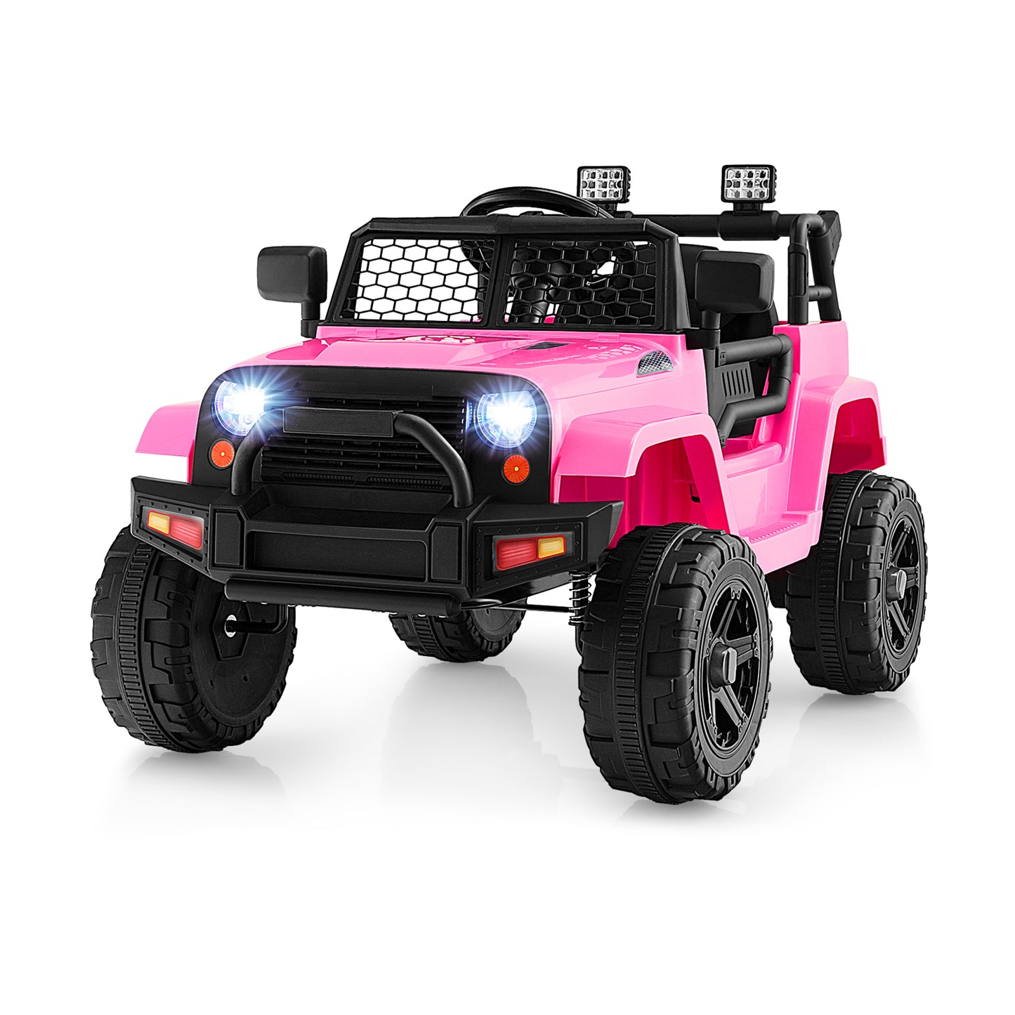 12V Kids Ride On Truck with Remote Control and Headlights-Pink Kids Crystal