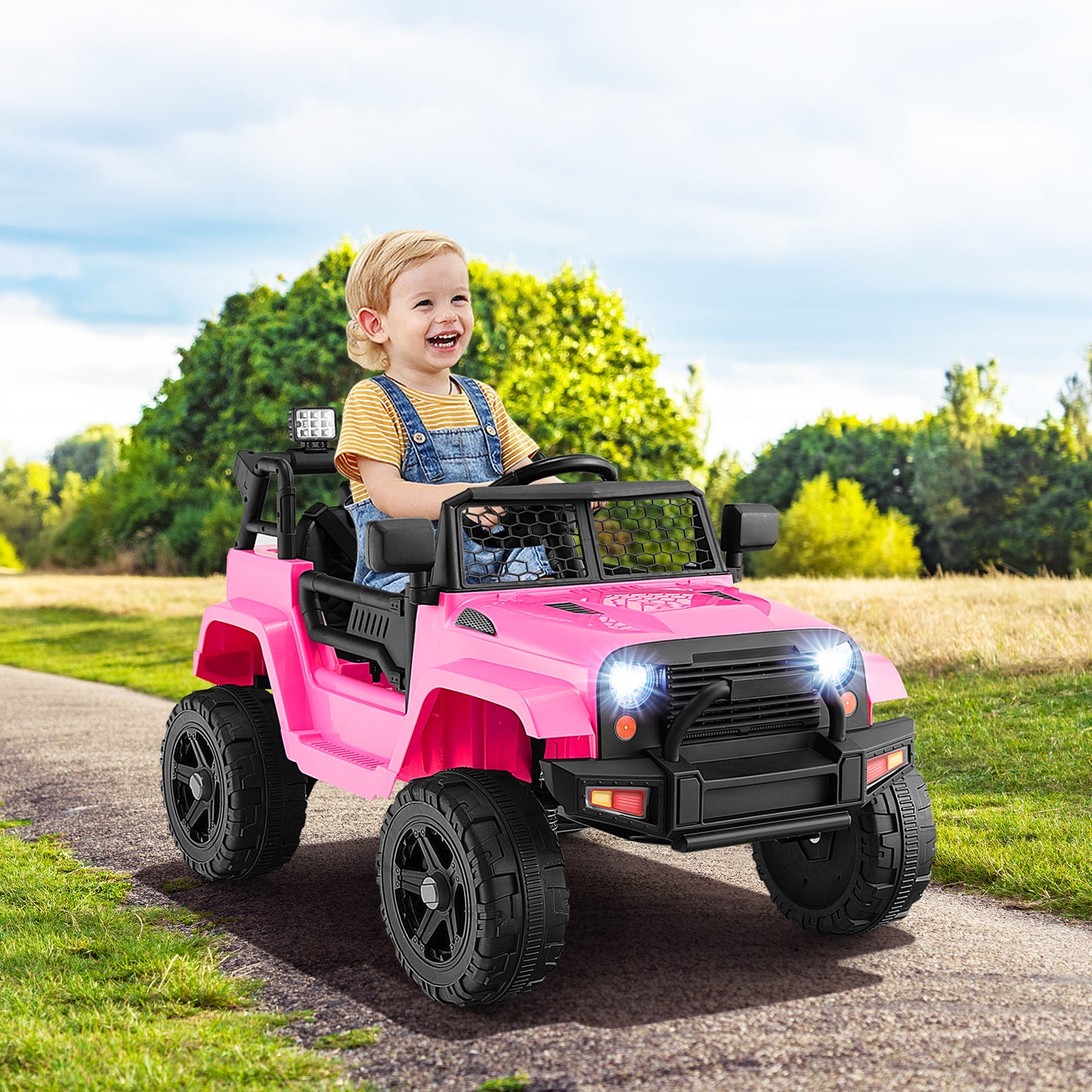 12V Kids Ride On Truck with Remote Control and Headlights-Pink Kids Crystal