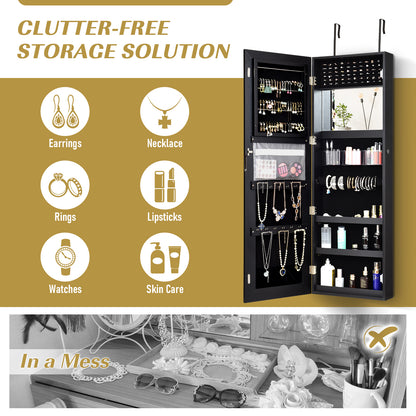 Lockable Storage Jewelry Cabinet  with Frameless Mirror-Black