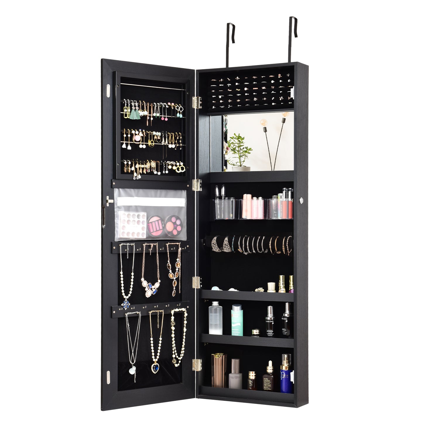 Lockable Storage Jewelry Cabinet  with Frameless Mirror-Black Kids Crystal