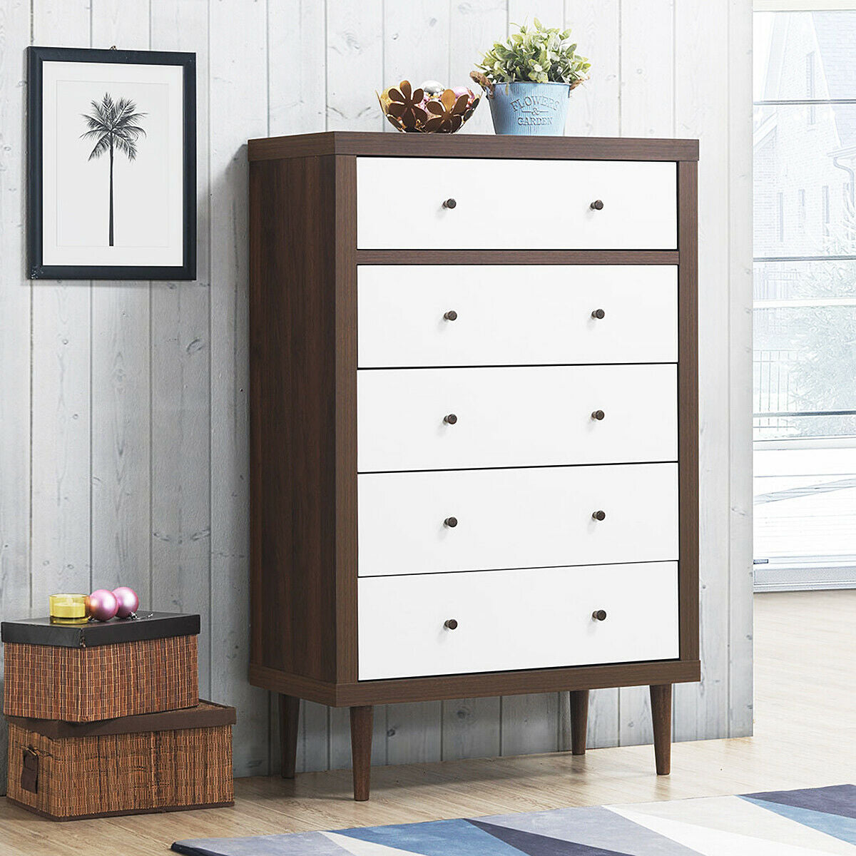Antique-Style Free-Standing Dresser with 5 Drawers Kids Crystal