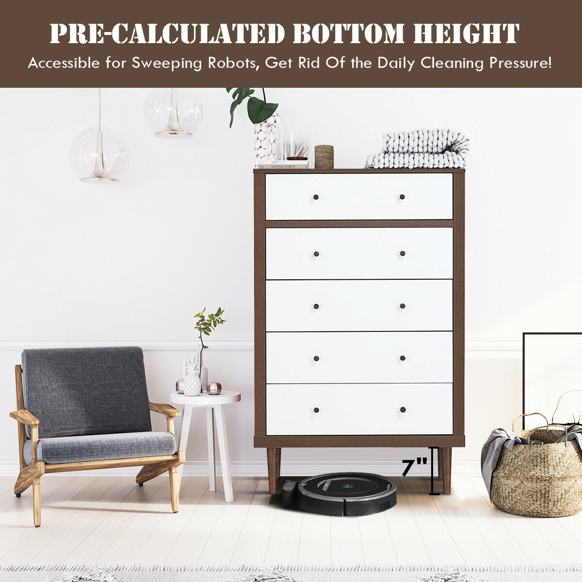Antique-Style Free-Standing Dresser with 5 Drawers Kids Crystal