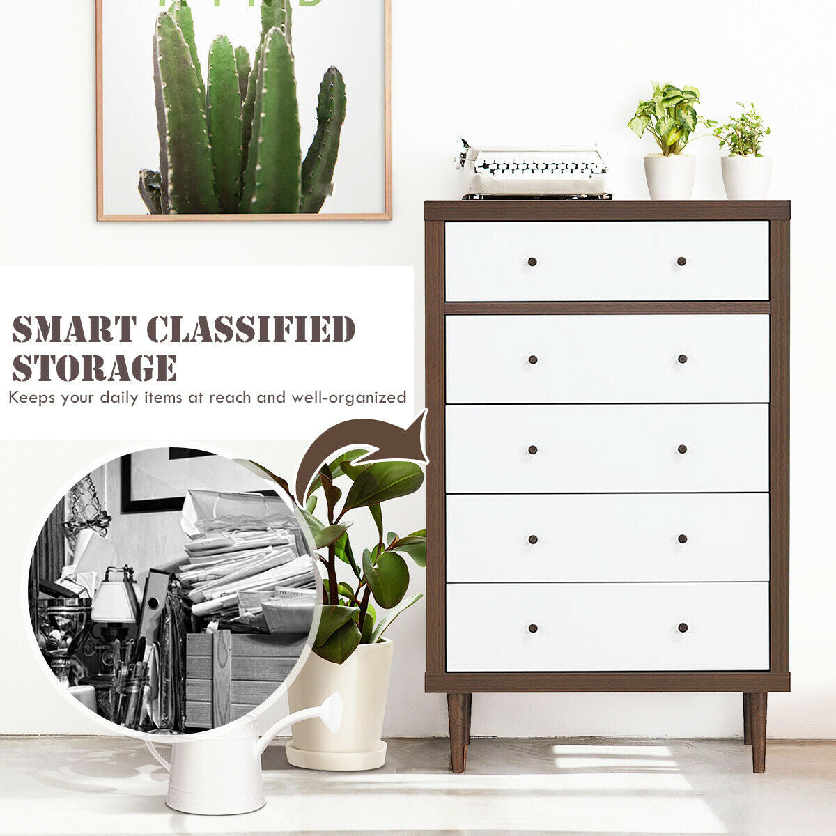 Antique-Style Free-Standing Dresser with 5 Drawers Kids Crystal