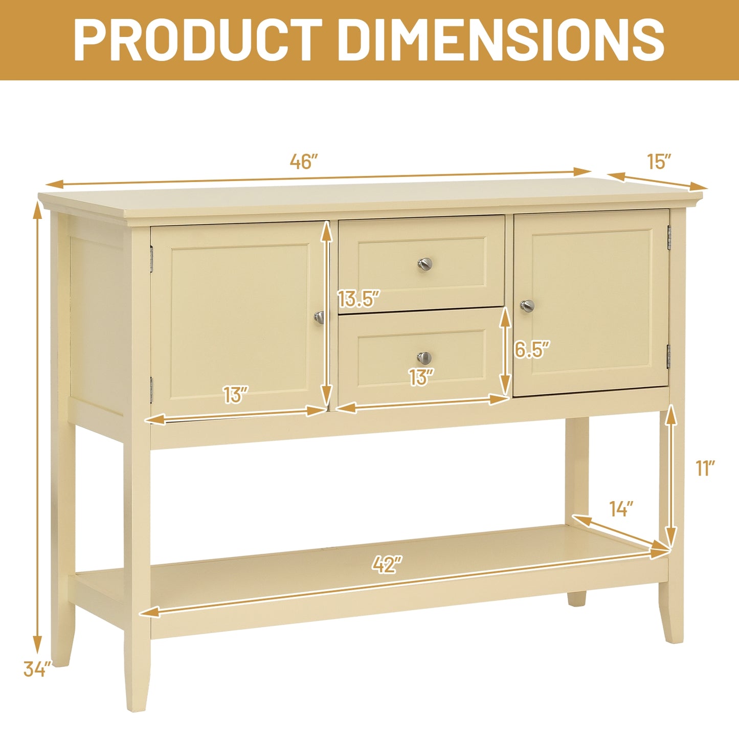 Wooden Sideboard Buffet Console Table  with Drawers and Storage-Beige Kids Crystal