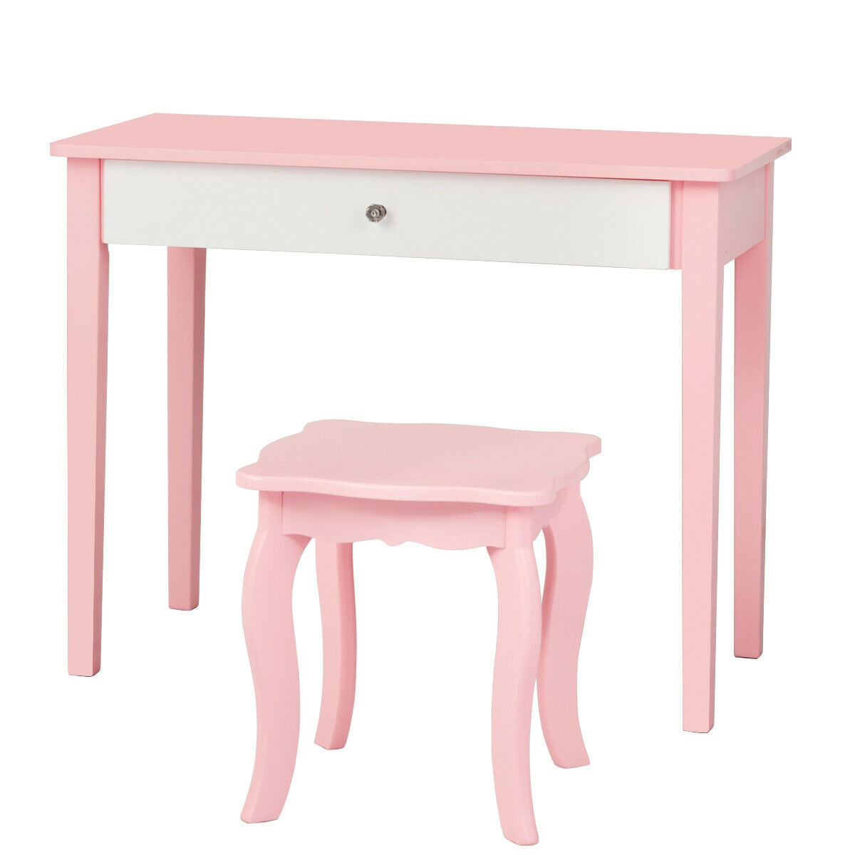 Kids Princess Make Up Dressing Table with Tri-folding Mirror and Chair-Pink Kids Crystal