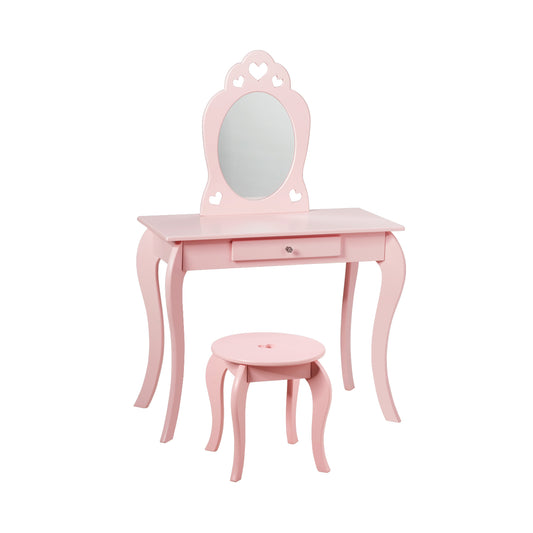 Kids Princess Makeup Dressing Play Table Set with Mirror -Pink Kids Crystal