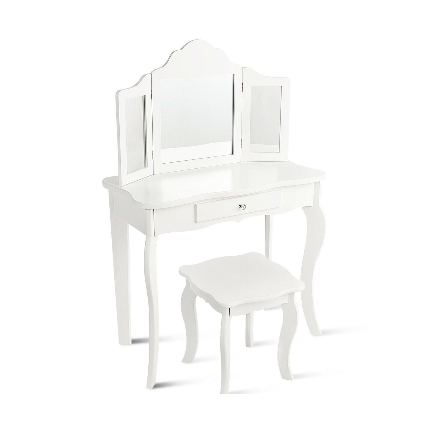 Mini Makeup Dressing Mirror Vanity Table Stool Set Kids Crystal