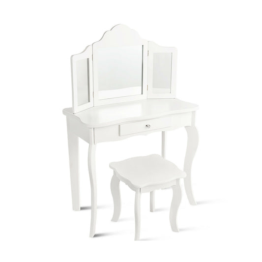 Mini Makeup Dressing Mirror Vanity Table Stool Set Kids Crystal