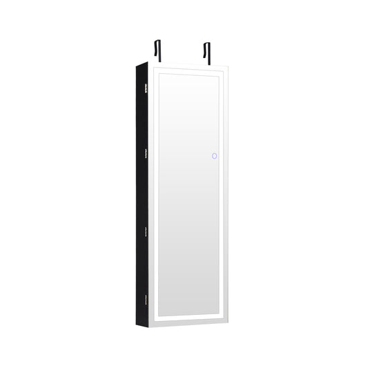 Door Wall Mount Touch Screen Mirrored Jewelry Cabinet-Black Kids Crystal