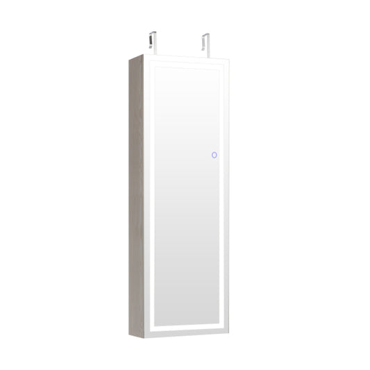 Mirrored Jewelry Armoire with Full Length Mirror and 2 Internal LED Lights-White Kids Crystal