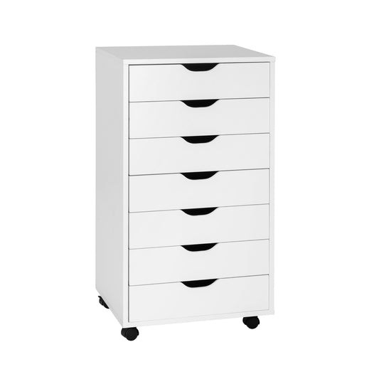 7-Drawer Chest Storage Dresser Floor Cabinet Organizer with Wheels-White Kids Crystal