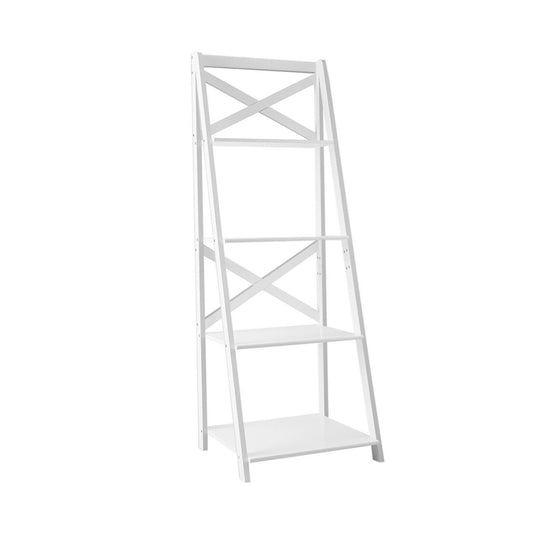 4-tier Leaning Free Standing Ladder Shelf Bookcase-White Kids Crystal