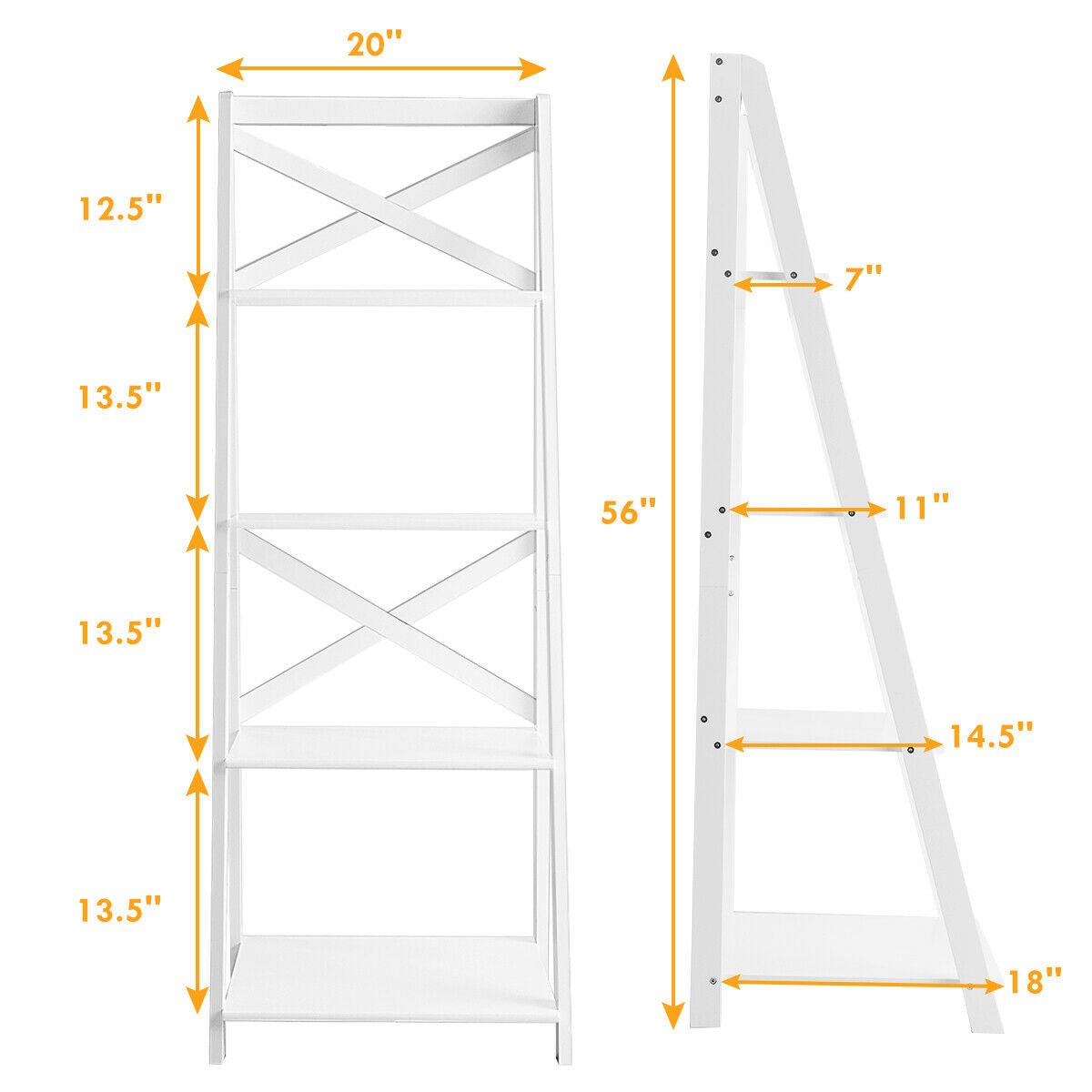 4-tier Leaning Free Standing Ladder Shelf Bookcase-White Kids Crystal