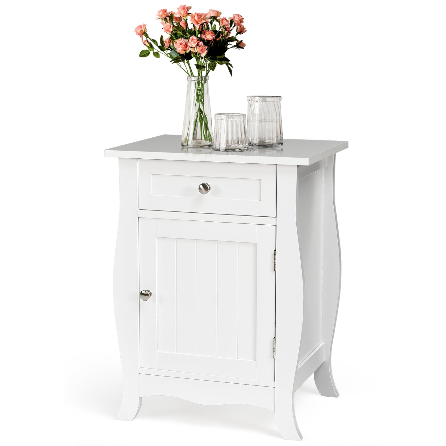 Wooden Accent End Table with Drawer Storage Cabinet Nightstand-White Kids Crystal