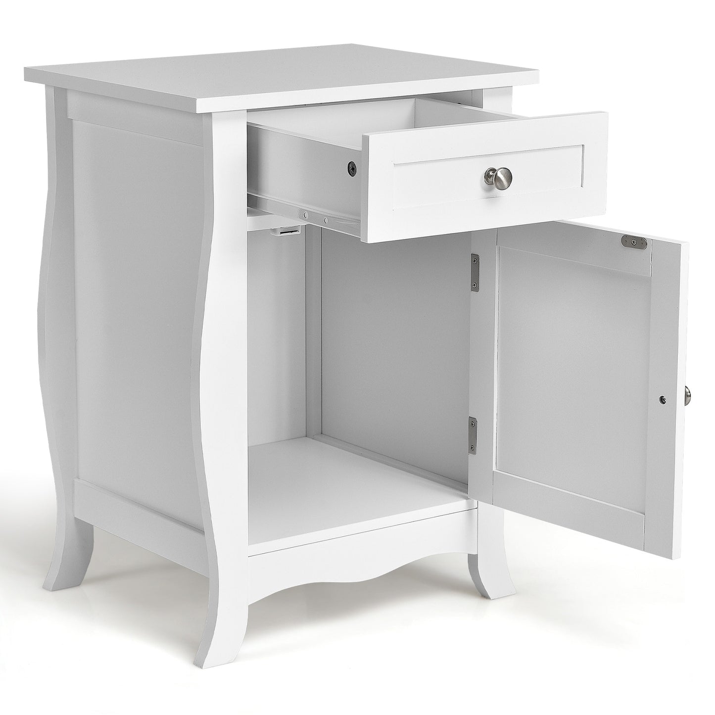 Wooden Accent End Table with Drawer Storage Cabinet Nightstand-White Kids Crystal