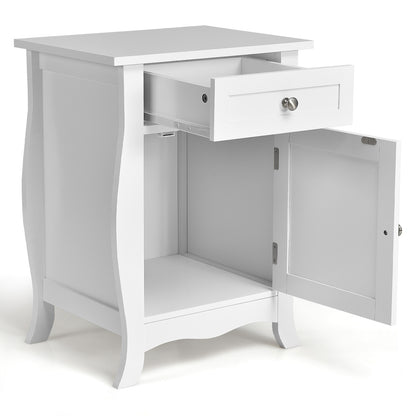 Wooden Accent End Table with Drawer Storage Cabinet Nightstand-White