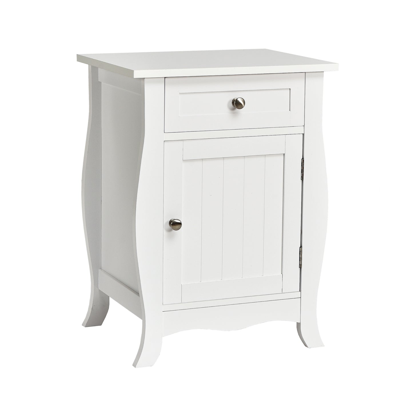 Wooden Accent End Table with Drawer Storage Cabinet Nightstand-White Kids Crystal