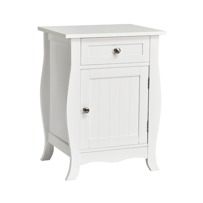 Wooden Accent End Table with Drawer Storage Cabinet Nightstand-White