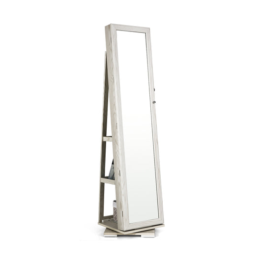 360° Rotatable 2-in-1 Lockable Jewelry Cabinet with Full-Length Mirror-White Kids Crystal
