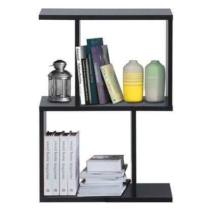 2/3/4 Tiers Wooden S-Shaped Bookcase for Living Room Bedroom Office-2-Tier