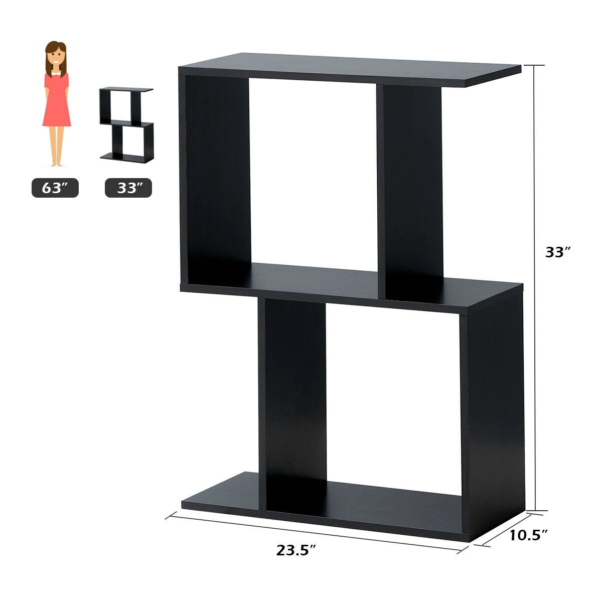 2/3/4 Tiers Wooden S-Shaped Bookcase for Living Room Bedroom Office-2-Tier Kids Crystal