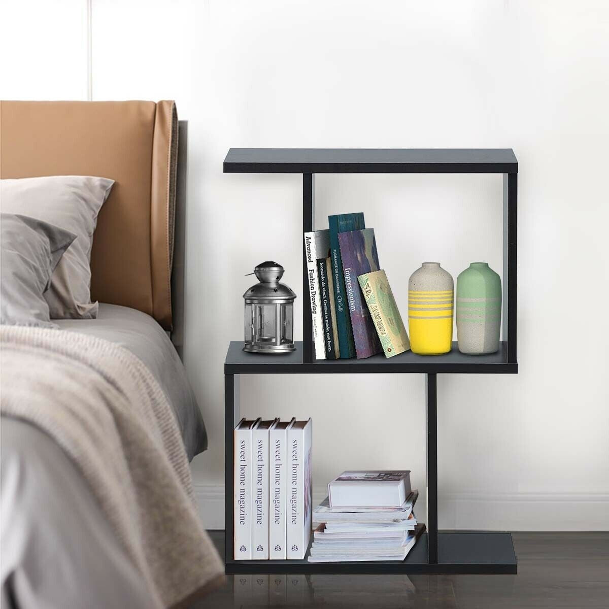 2/3/4 Tiers Wooden S-Shaped Bookcase for Living Room Bedroom Office-2-Tier Kids Crystal