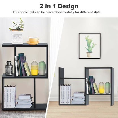 2/3/4 Tiers Wooden S-Shaped Bookcase for Living Room Bedroom Office-2-Tier