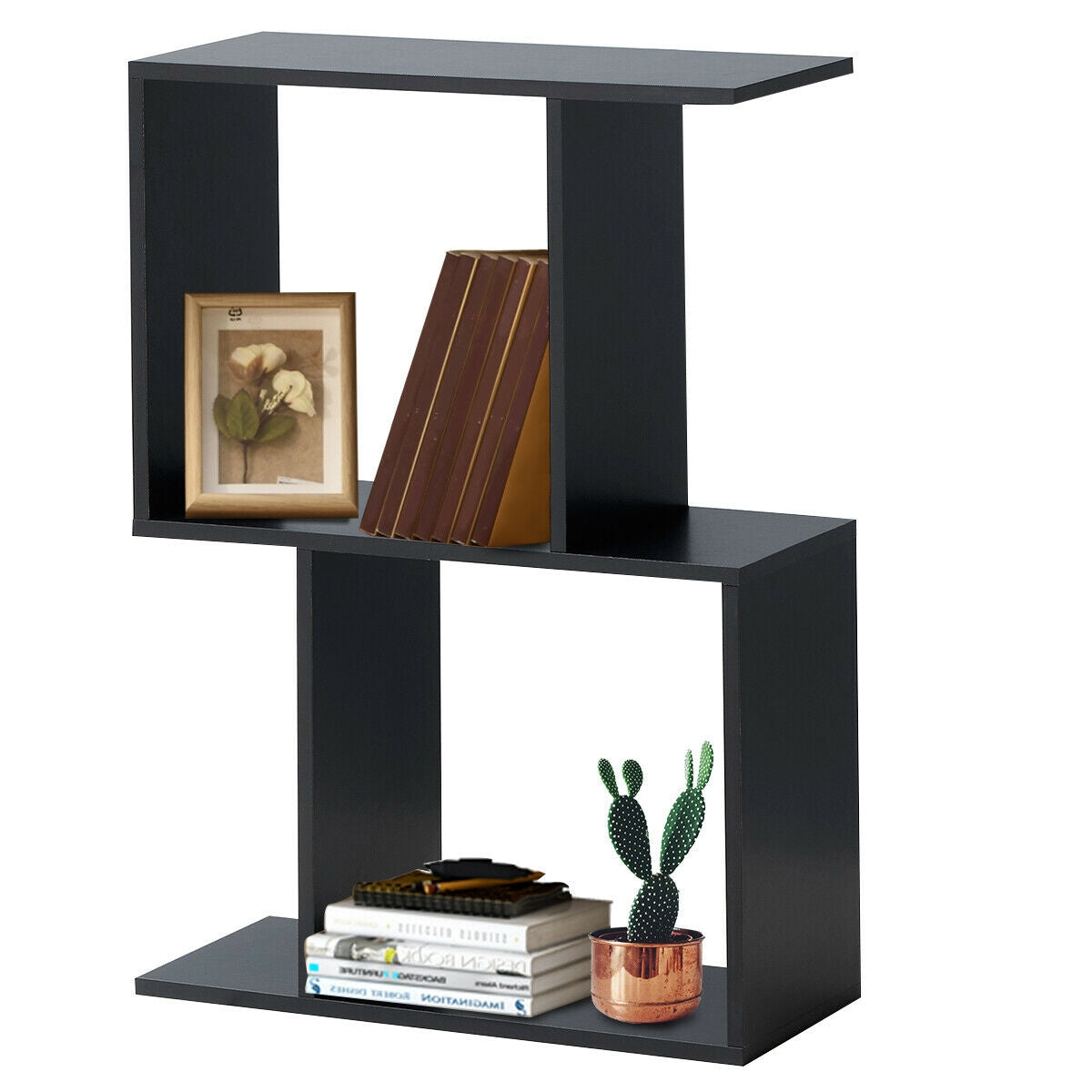 2/3/4 Tiers Wooden S-Shaped Bookcase for Living Room Bedroom Office-2-Tier Kids Crystal