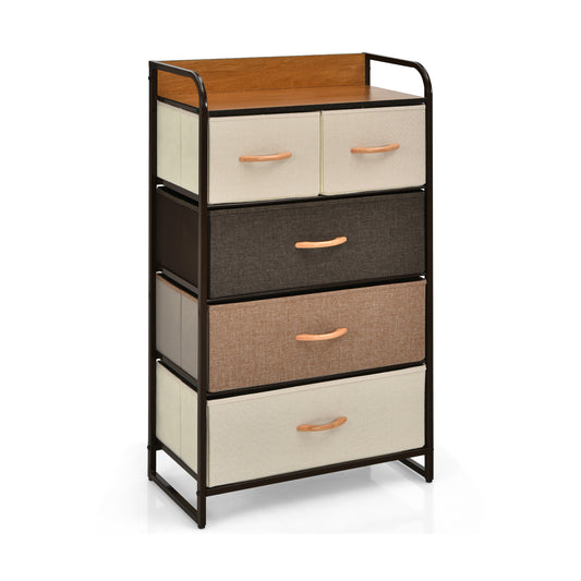 4-Tier Organizer Tower Steel Frame Wooden Top Storage with 5-Drawer Dresser-Muticolor Kids Crystal