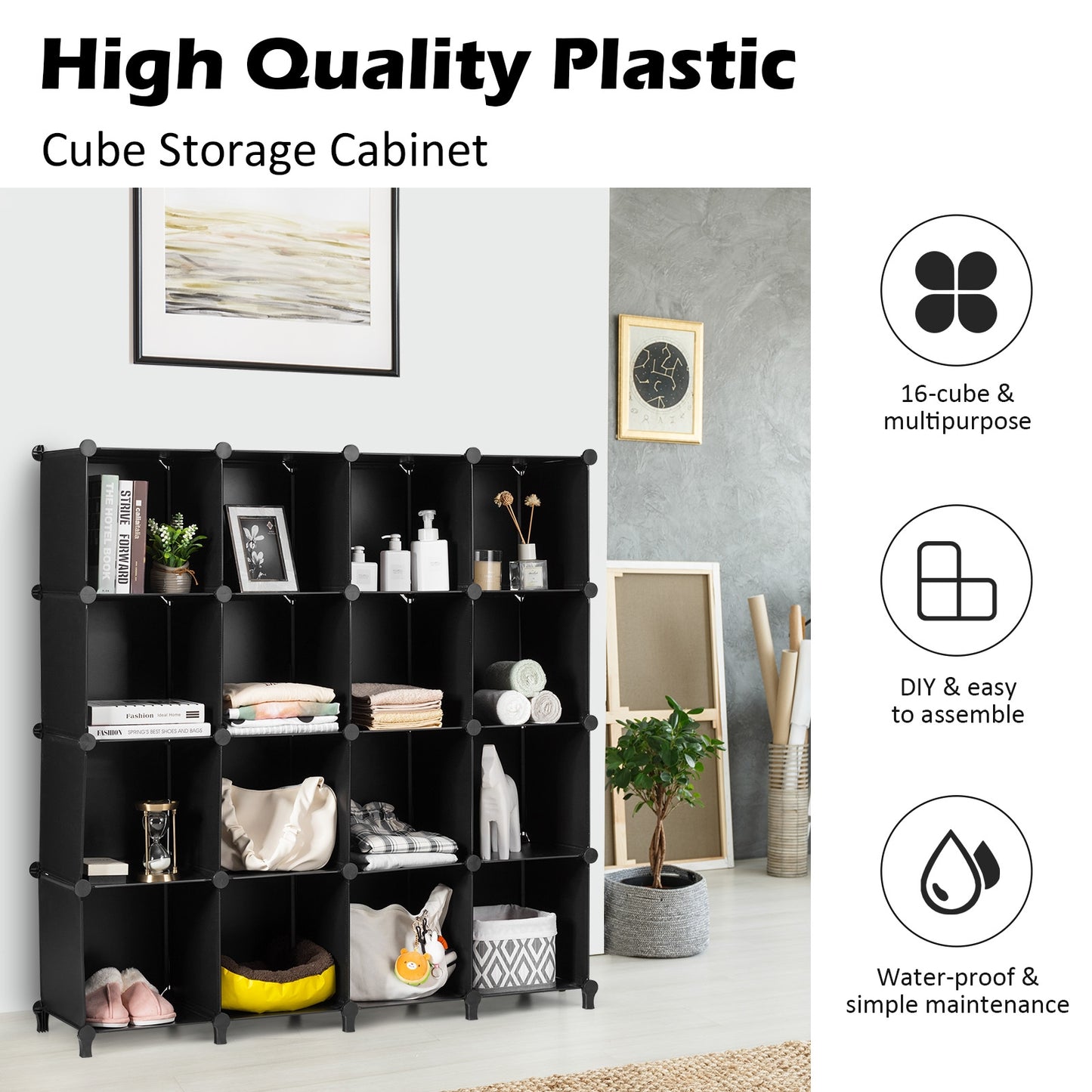 16 Plastic Cube Storage Organizer-Black Kids Crystal