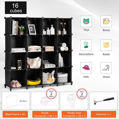 16 Plastic Cube Storage Organizer-Black