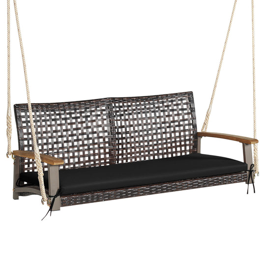 2-Person Rattan Hanging Porch Swing Chair-Black Kids Crystal
