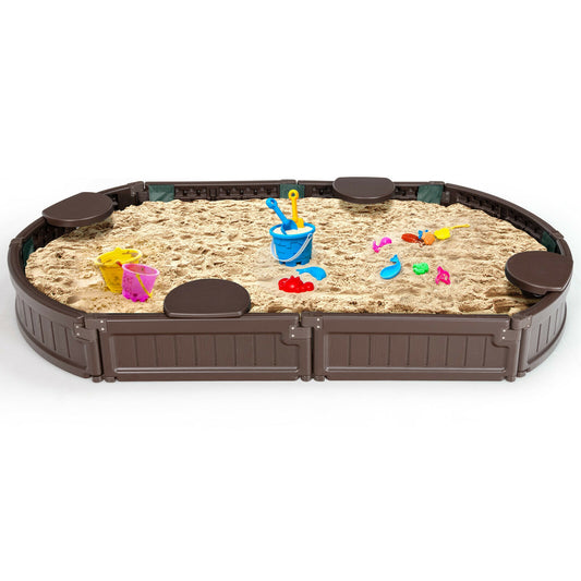 Sandbox with Built-in Corner Seat and Bottom Liner-Brown Kids Crystal