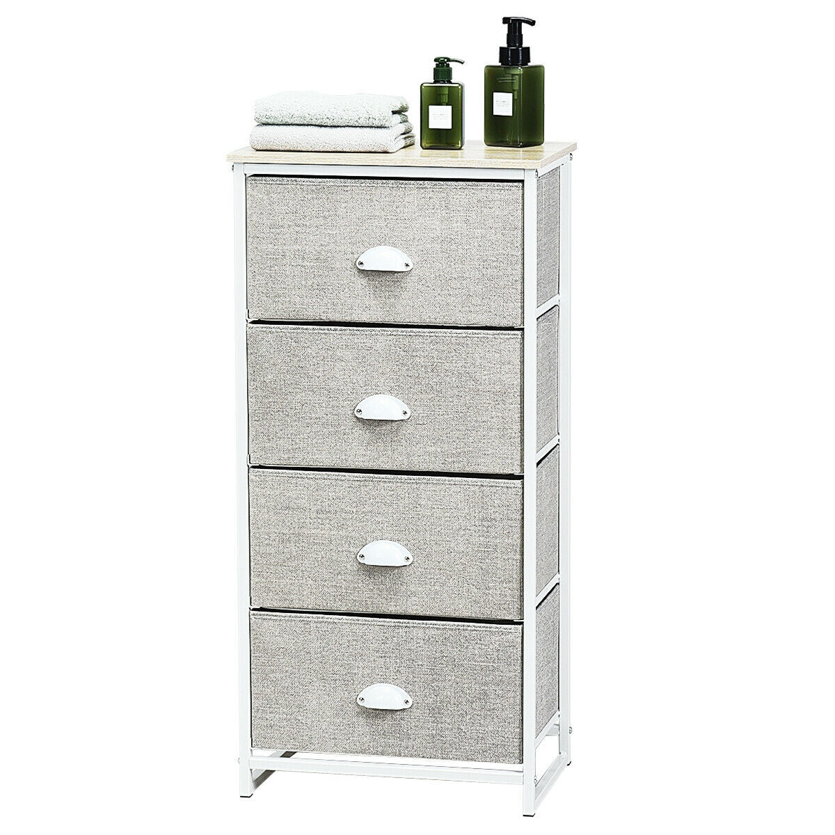 Chest Storage Tower Side Table Display Storage with 4 Drawers-Gray Kids Crystal