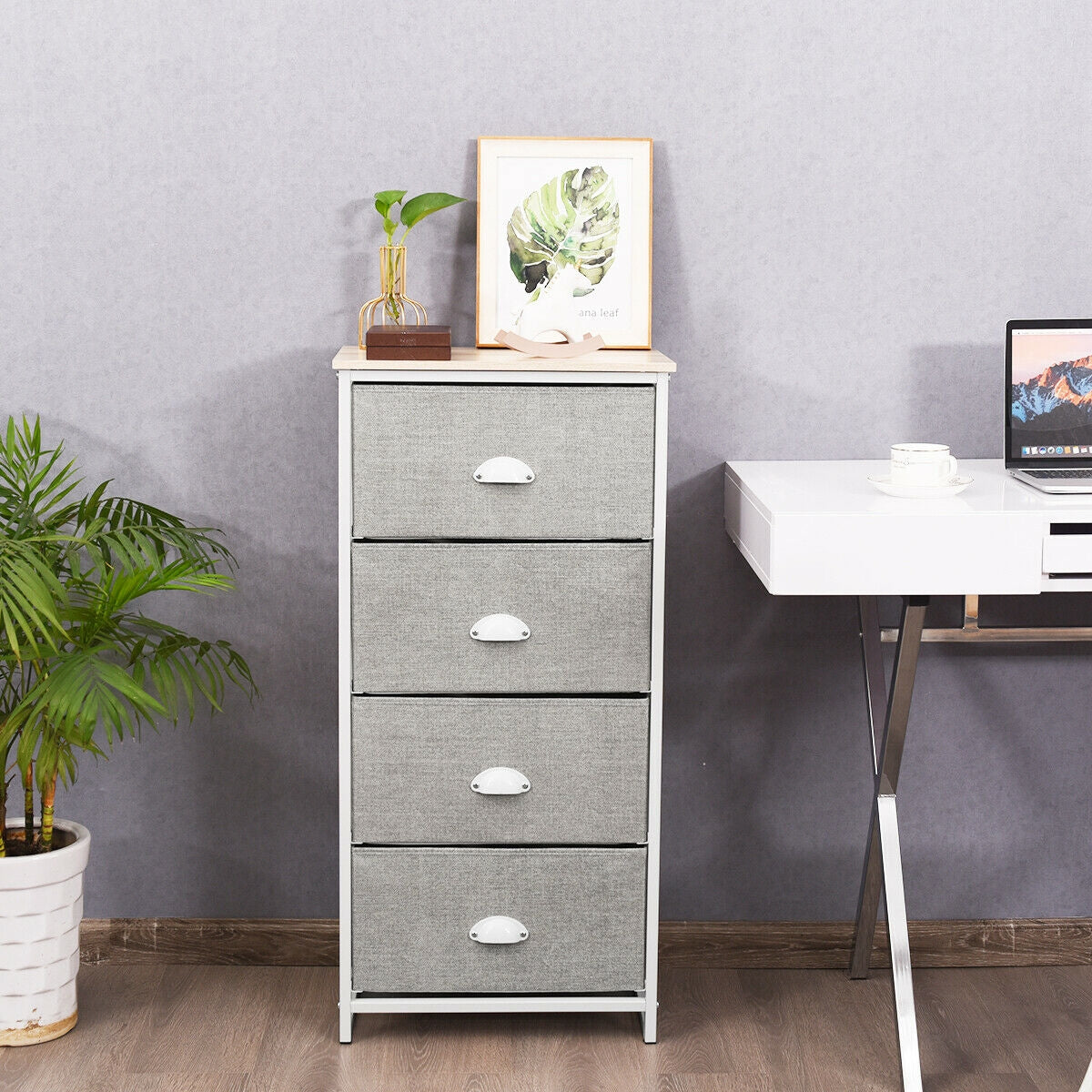Chest Storage Tower Side Table Display Storage with 4 Drawers-Gray Kids Crystal
