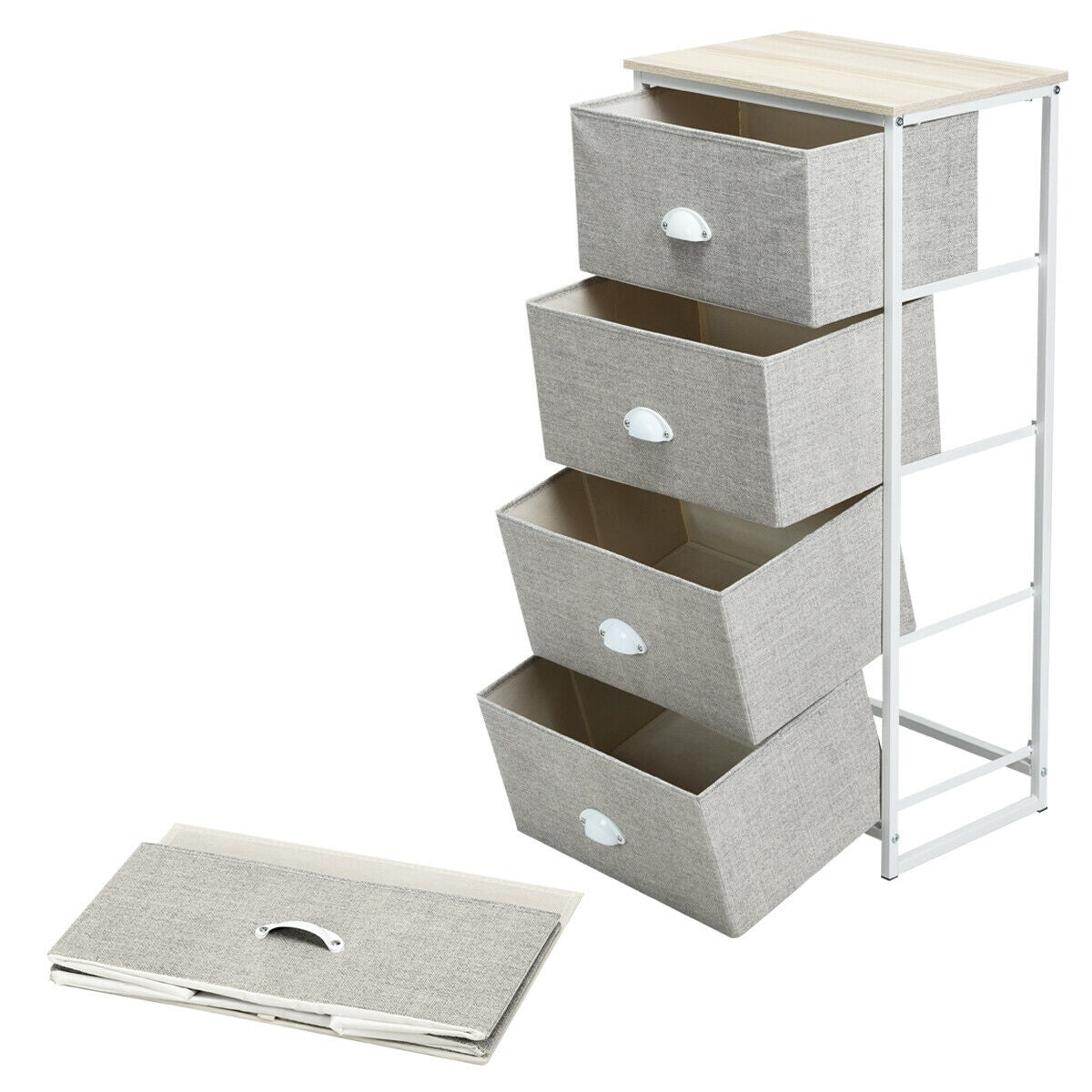 Chest Storage Tower Side Table Display Storage with 4 Drawers-Gray Kids Crystal