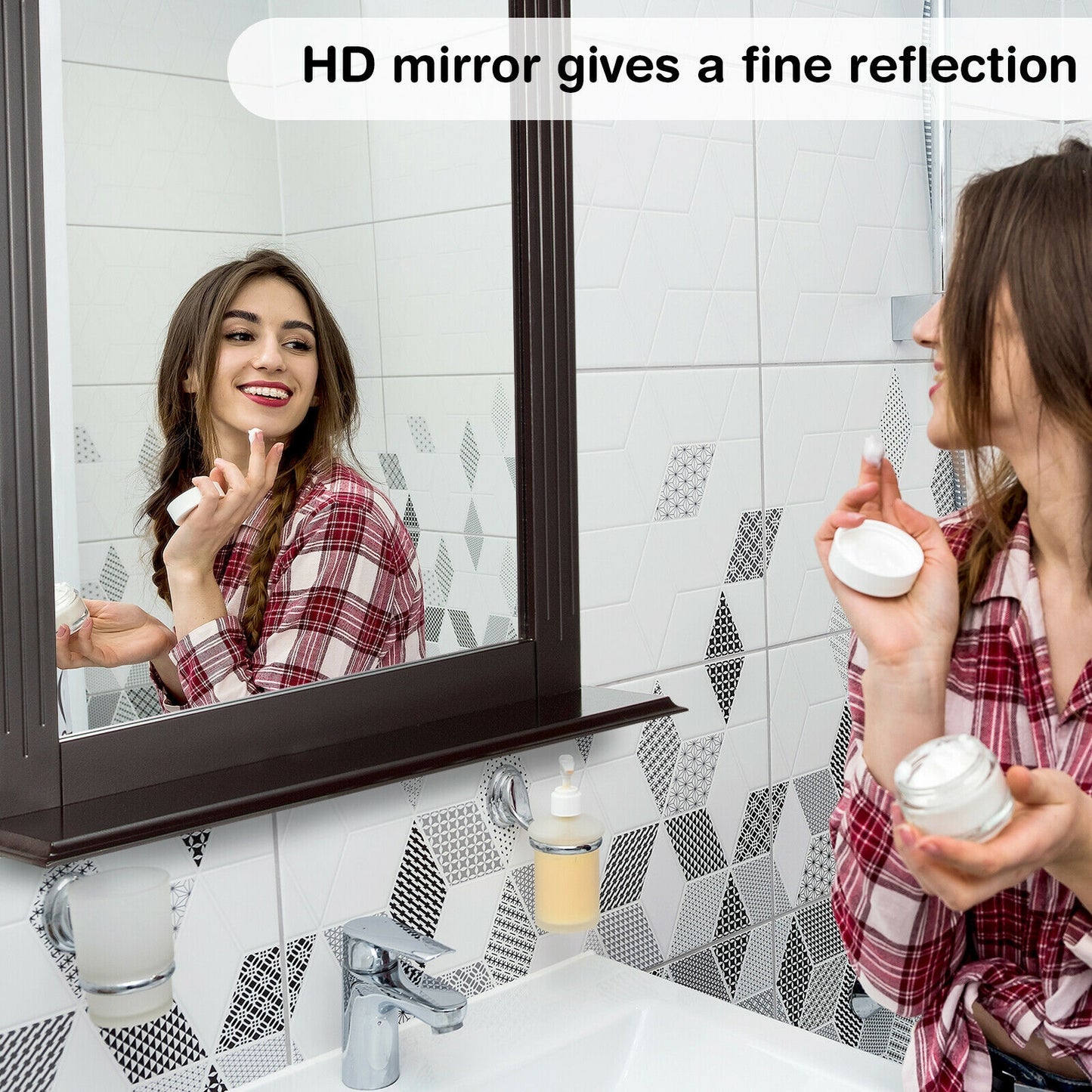 Wall-Mounted Multipurpose Vanity Mirror with Shelf-Brown Kids Crystal