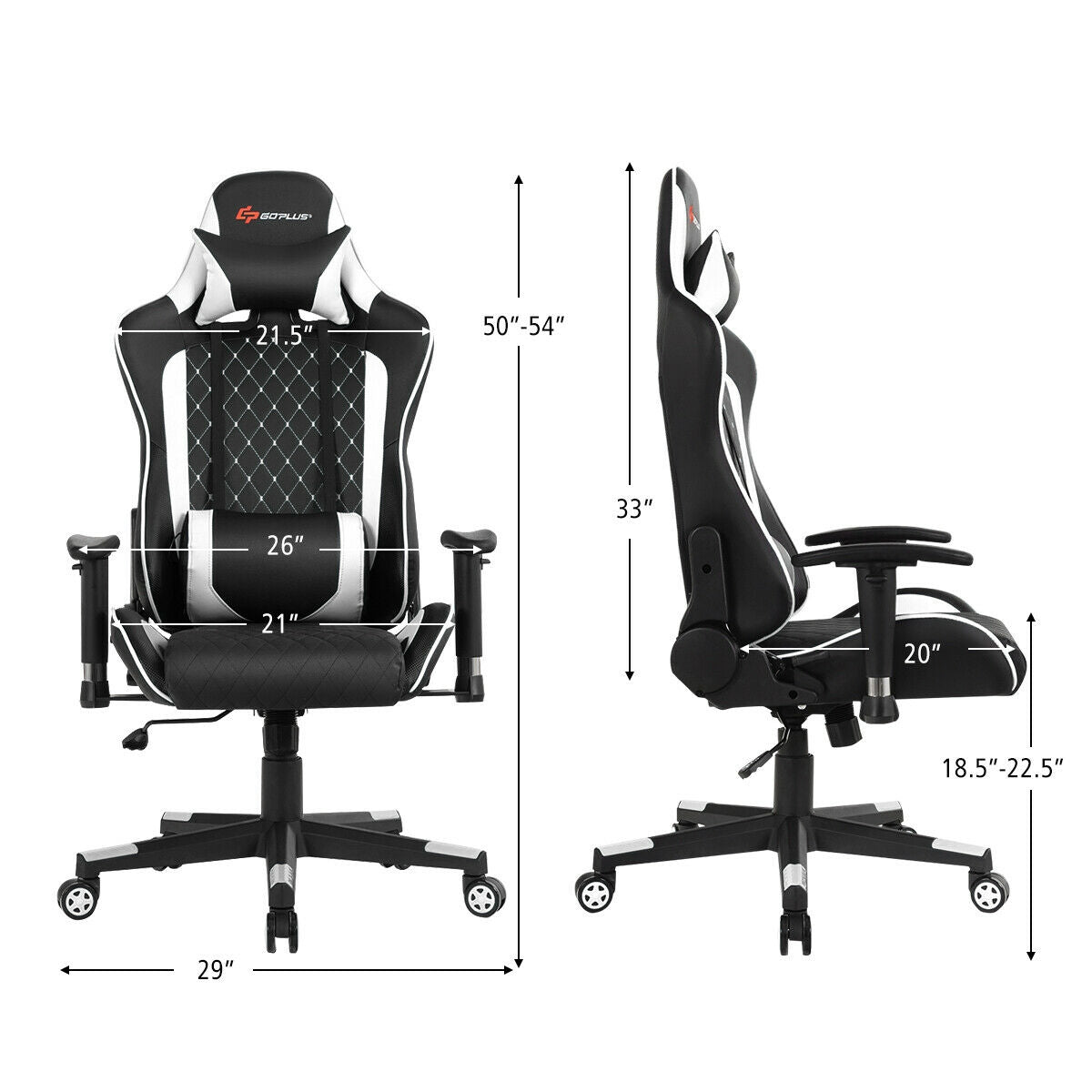 Massage Gaming Chair with Lumbar Support and Headrest-White Kids Crystal