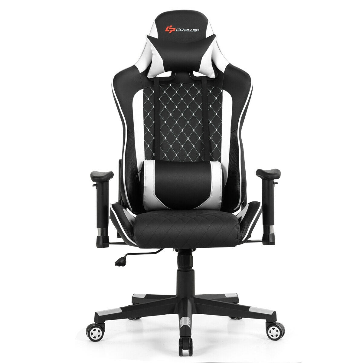 Massage Gaming Chair with Lumbar Support and Headrest-White Kids Crystal